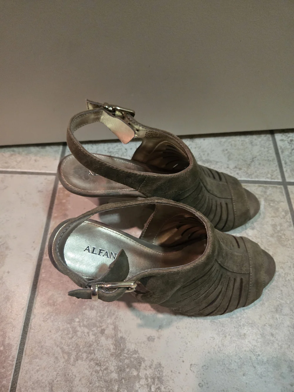 Alfani Olive Green Suede Cutout Peep-Toe Heels with Buckle Strap